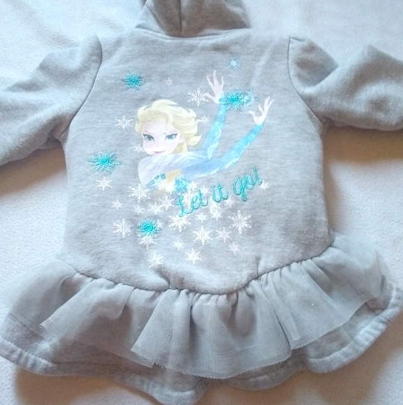 Disney Frozen Zip Hooded Jacket Grey Girls Size 2T - Picture 3 of 10